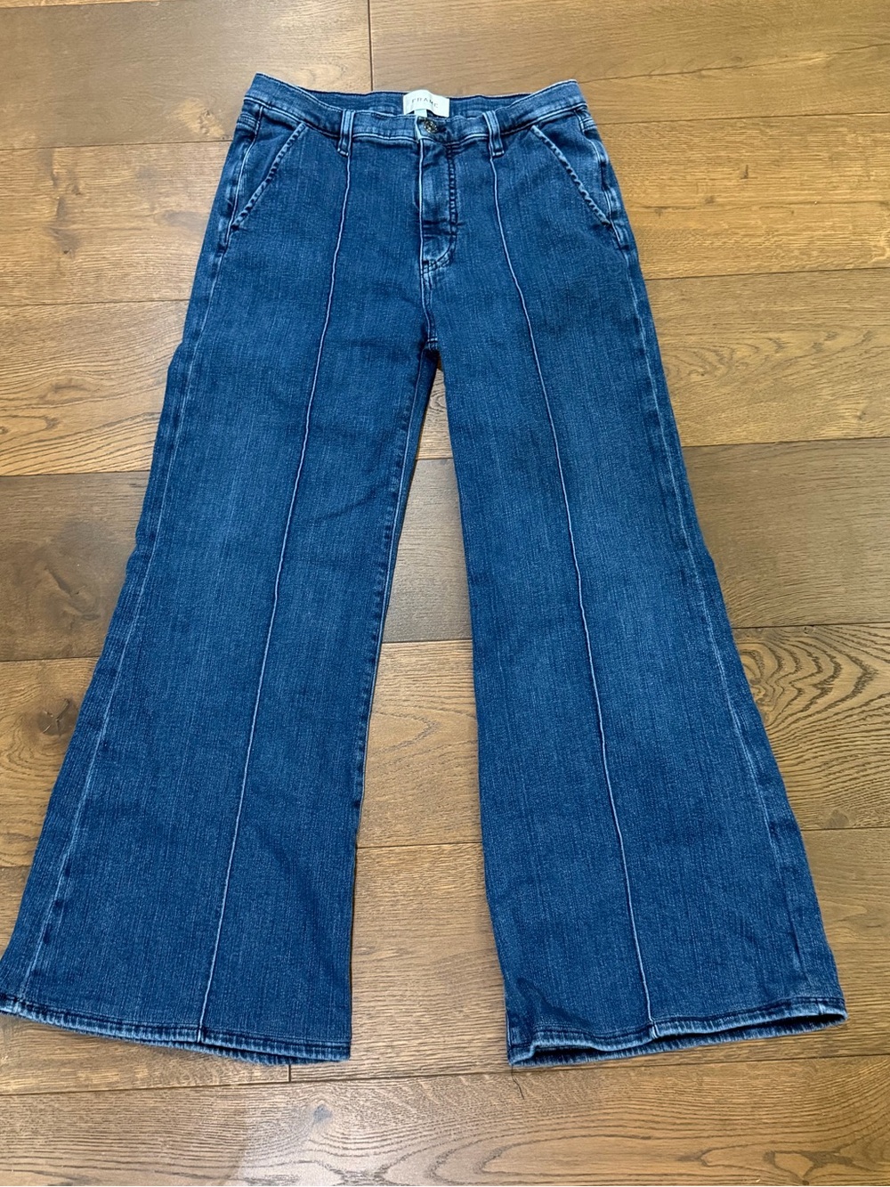 Frame Denim Dark Blue High-Rise Wide-Leg Jeans with Center Seams